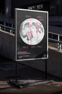 Affiche illustrée des missions Apollo pour La Nuit est Belle 2021 - Société Astronomique de Genève - Ludivine Cornaglia