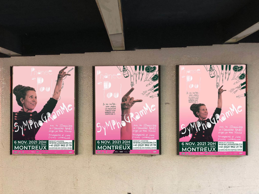 Séries d'affiches pour Symphogramme, spectacle de Phanee de Pool au Stravinski de Montreux.