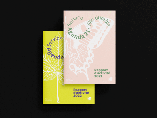 Identité visuelle et illustrations du rapport d'activité du Service Agenda 21 de la Ville de Genève. Editions de 2021, 2022 et 2023
